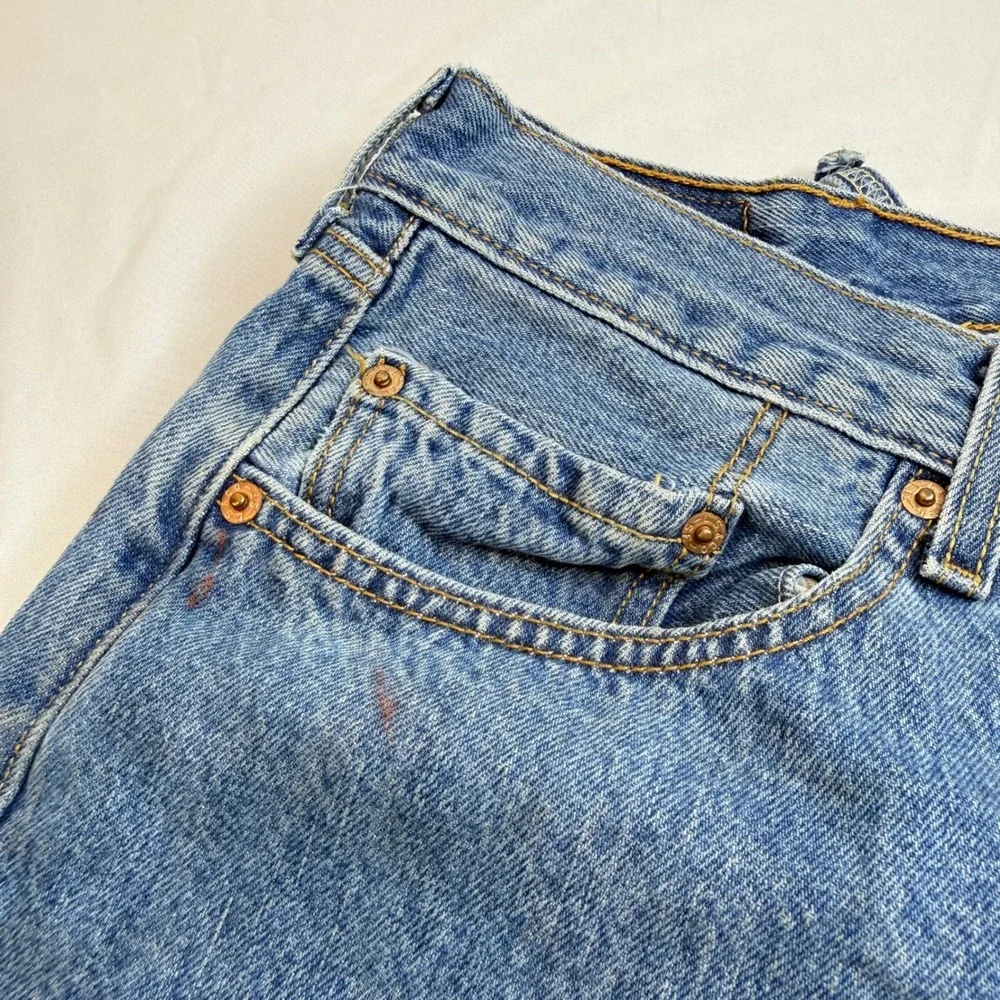Levis 501 Mens Blue Denim Cut Off Shorts Button Fly Raw Hem Size 42 Medium Wash